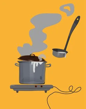 Kitchen. A saucepan on the stove. Vector.  Stock Illustration