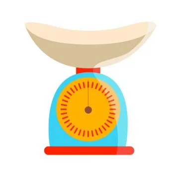 Kitchen scale. Blue color with orange clock face. Vector Иллюстрация