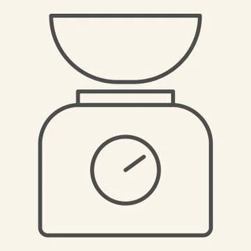 Kitchen scale with bowl thin line icon. Kitchen measuring device symbol, outline Stock Illustration
