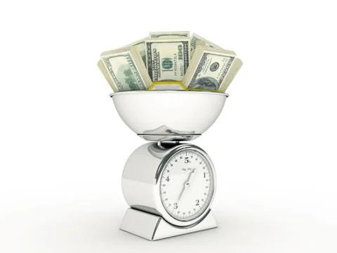 Kitchen scale with dollar money Stock Illustration