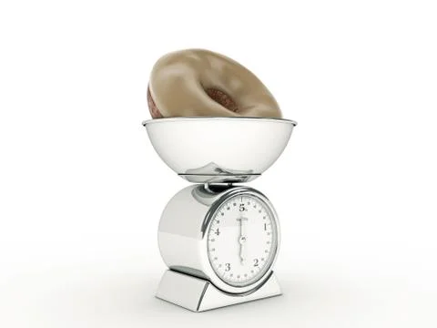 Kitchen scale with giant donut Stock Illustration