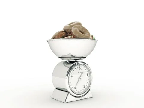 Kitchen scale with giant donut Stock Illustration