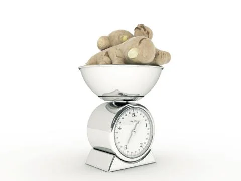 Kitchen scale with giant ginger Stock Illustration