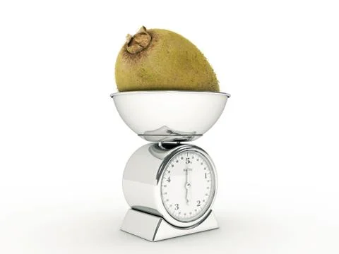 Kitchen scale with giant kiwi Stock Illustration
