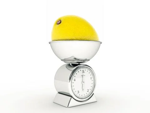 Kitchen scale with giant lemon Stock Illustration