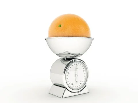 Kitchen scale with giant orange Stock Illustration