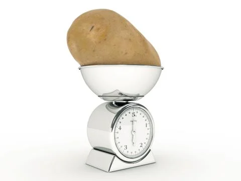 Kitchen scale with giant potato Stock Illustration