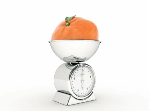 Kitchen scale with giant tangerine Stock Illustration