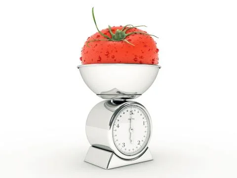 Kitchen scale with giant tomato Stock Illustration