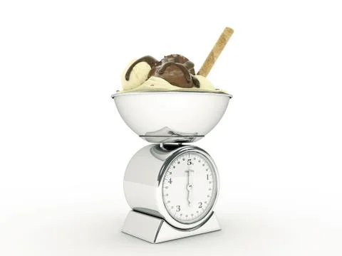 Kitchen scale with ice cream Stock Illustration