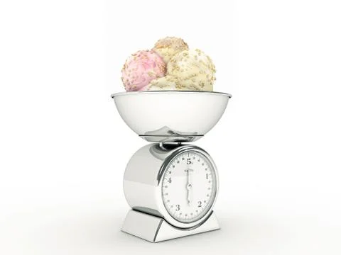 Kitchen scale with ice cream Stock Illustration