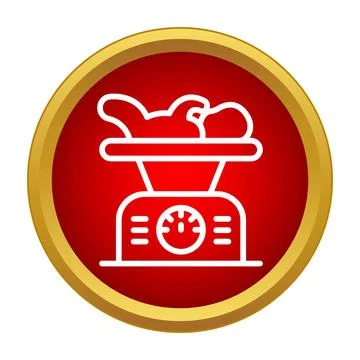 Kitchen scale measuring ingredients in red circle icon Stock Illustration