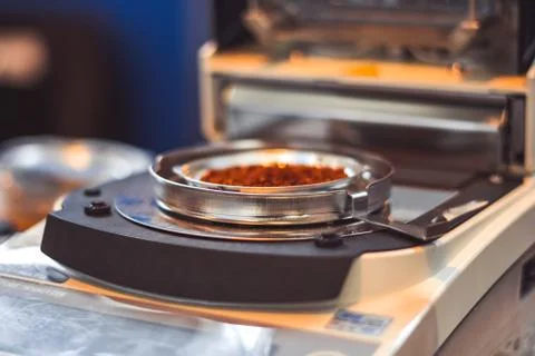 Kitchen scale on the table Stock Photos