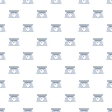 Kitchen scales creating seamless flat style pattern background Stock Illustration