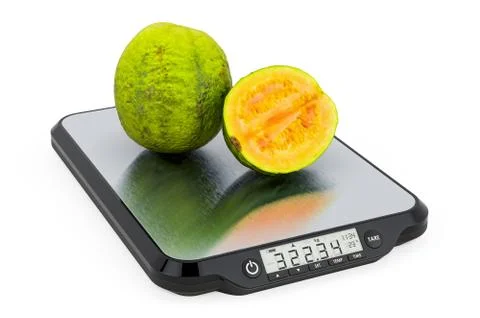 Kitchen Scales with Guavas. 3D rendering Stock Illustration