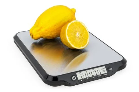 Kitchen Scales with Lemons. 3D rendering Stock Illustration