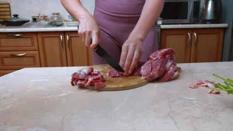 Kitchen Scene Of Meat Preparation With Focused Hand Techniques Vídeo Stock 328497086