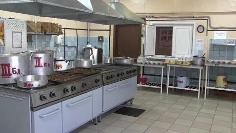 Kitchen in the school cafeteria. Stock-Footage 86561037