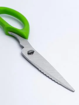 Kitchen scissors handle and blade close-up Fotos de archivo