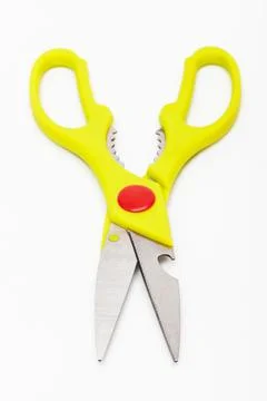 Kitchen scissors on white background Foto stock
