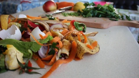 Kitchen scraps. Fruit and veg peelings Stock Footage 87197084