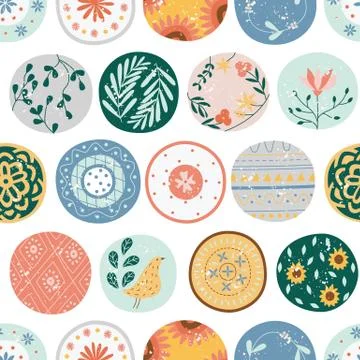 Kitchen seamless pattern of circles or ceramic plates flat cartoon style Stock Illustration