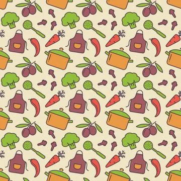 Kitchen seamless pattern. Vector background. 스톡 일러스트