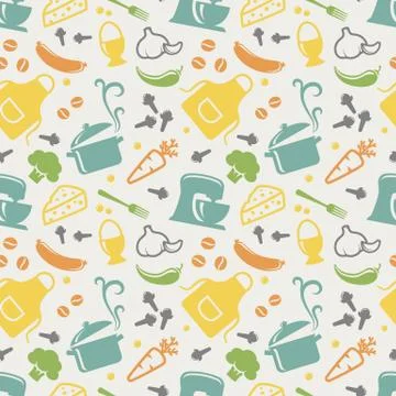 Kitchen seamless pattern. Vector background. 스톡 일러스트