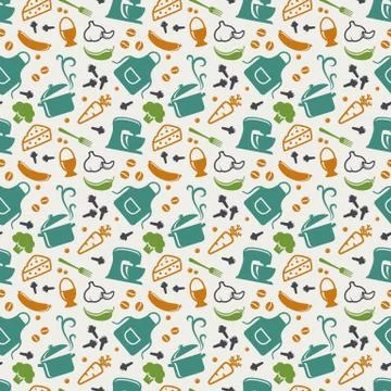 Kitchen seamless pattern. Vector background. Stock Illustration