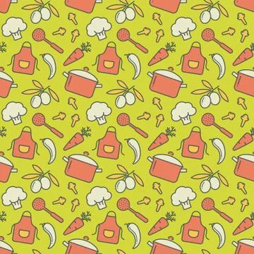 Kitchen seamless pattern. Vector background. 스톡 일러스트