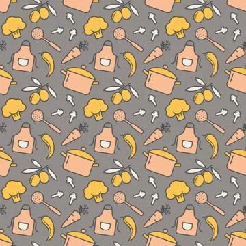 Kitchen seamless pattern. Vector background. 库存插图