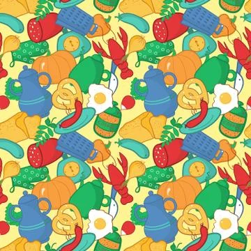 Kitchen seamless pattern, vector illustration in cartoon style Stock Illustration