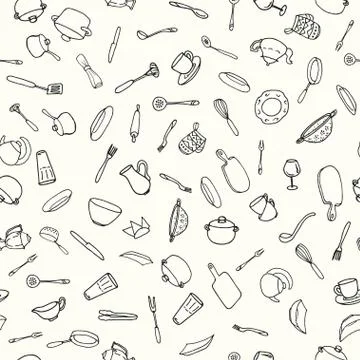 Kitchen seamless pattern on white background Stock Illustration