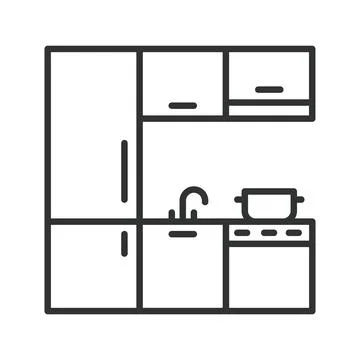 Kitchen set icon in line design. kitchen set, cabinets, kitchen interior Stock Illustration