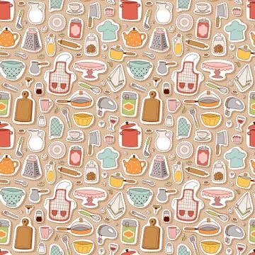 Kitchen set icon seamless pattern Stock Illustration