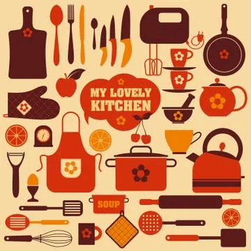 Kitchen set icons Stock Illustration