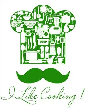 Kitchen set icons of tools. Restaurant background. Stock Illustration