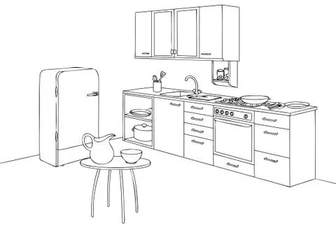 Kitchen Set Outline Stock Illustration
