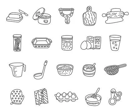 Kitchen set in outline line Stock Illustration