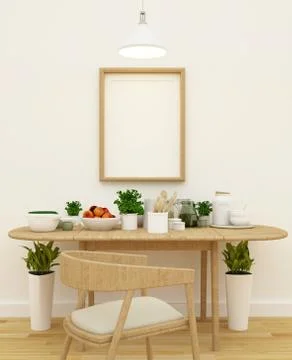 Kitchen set in pantry area and frame for artwork - 3d rendering Stock Illustration