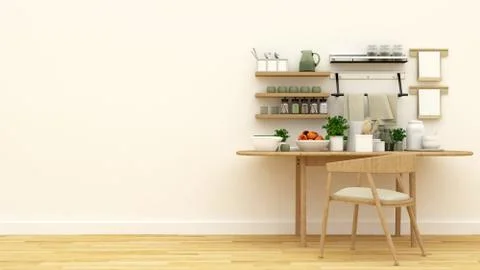 Kitchen set in pantry area and space for artwork - 3d rendering Stock Illustration