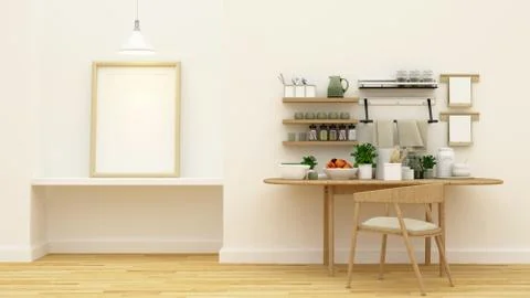 Kitchen set in pantry area and frame for artwork - 3d rendering Stock Illustration