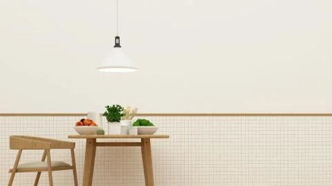 Kitchen set in pantry area and dining area - 3d rendering Stock Illustration