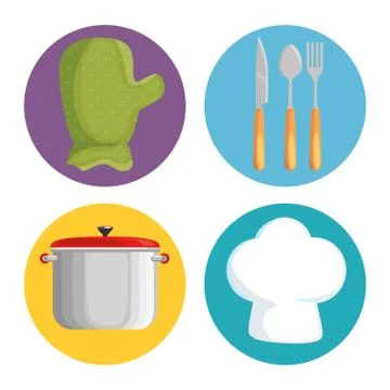 Kitchen set utensils icons 스톡 일러스트