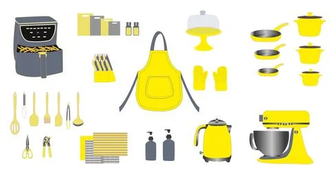 Kitchen set in yellow and gray tones Stock Illustration