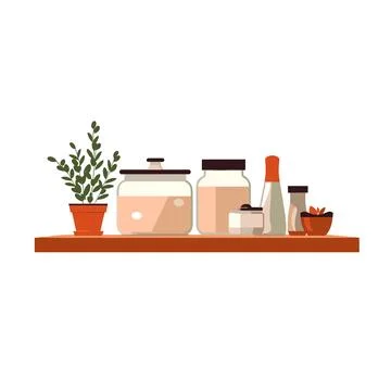 Kitchen shelf with kitchen utensils. Flat vector illustration. Stock Illustration