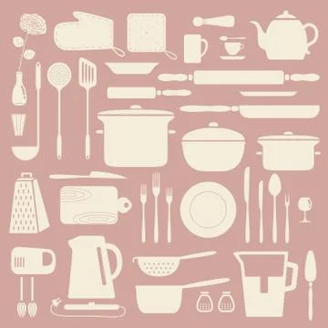 Kitchen silhouette set. Stock Illustration