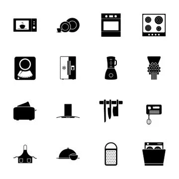 Kitchen silhouettes icons set Stock Illustration