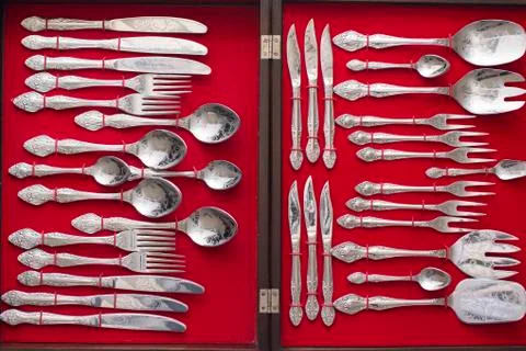 Kitchen silver in a box Foto stock