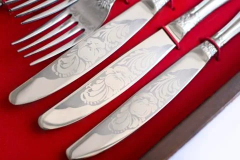 Kitchen silver in a box Stock Photos